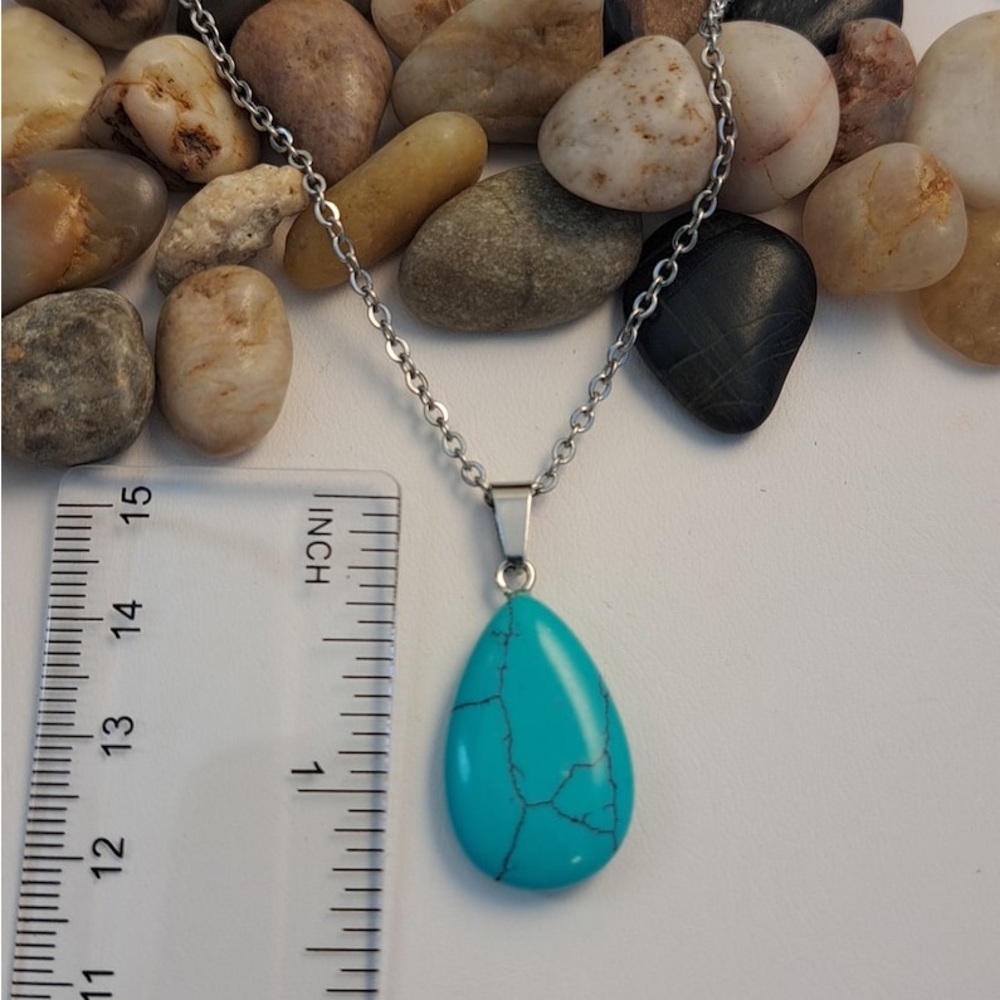 New Handmade 925 Sterling Silver Natural Turquoise Water Drop Necklace - Picture 15 of 15